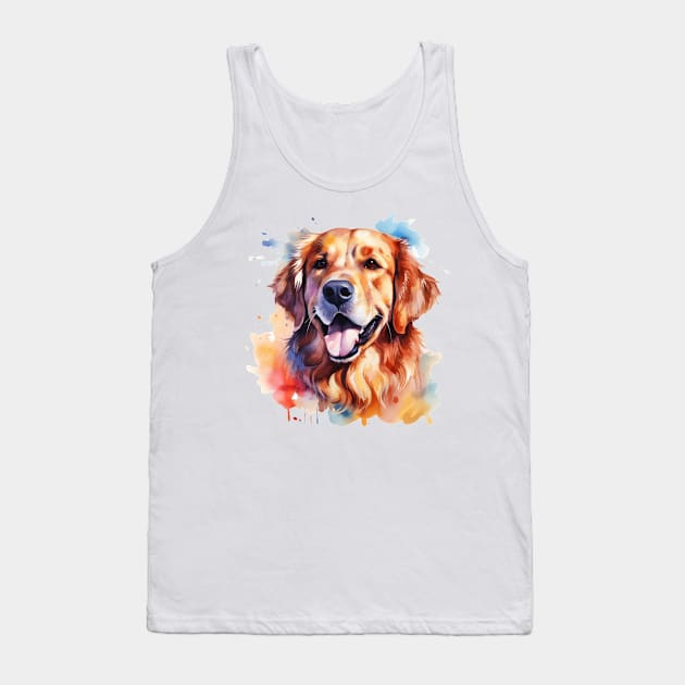 Colorful Golden Retriever Watercolor Art Tank Top by doglovershirts